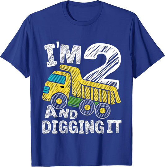 Two Construction 2nd Birthday Gifts Second Boy 2 Years Old T-Shirt - T-Shirt | Royal