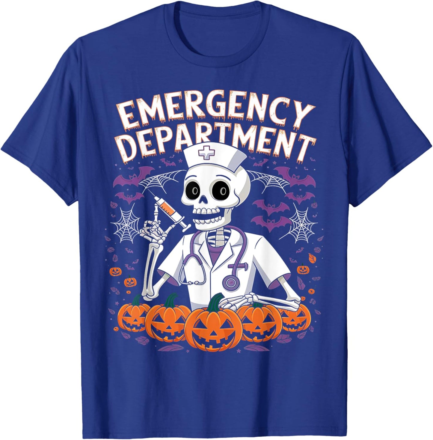 Emergency Department Skeleton ER Nurse Funny Halloween T-Shirt - T-Shirt | Royal