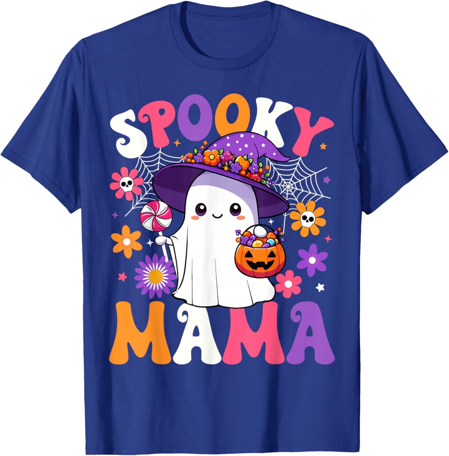 Groovy Spooky Mama Halloween Ghost Pumpkin Halloween Mom T-Shirt - T-Shirt | Royal