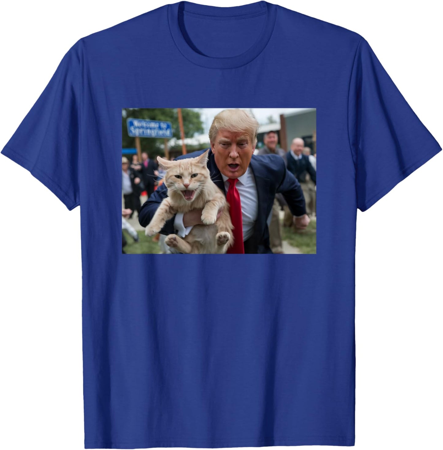 Trump Saving A Cat Funny Political Humor Photo Save The Pets Men Women T-Shirt - T-Shirt | Royal