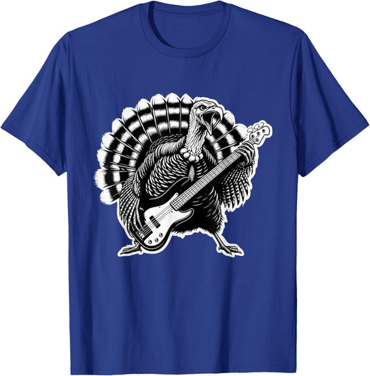 Rock Turkey Playing Guitar Rock and Roll Funny Thanksgiving T-Shirt - T-Shirt | Royal