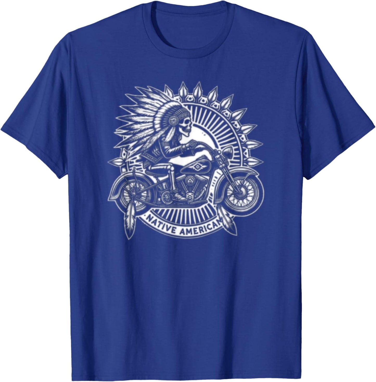 Native American Indian Chief Skeleton Motorcycle Biker T-Shirt - T-Shirt | Royal