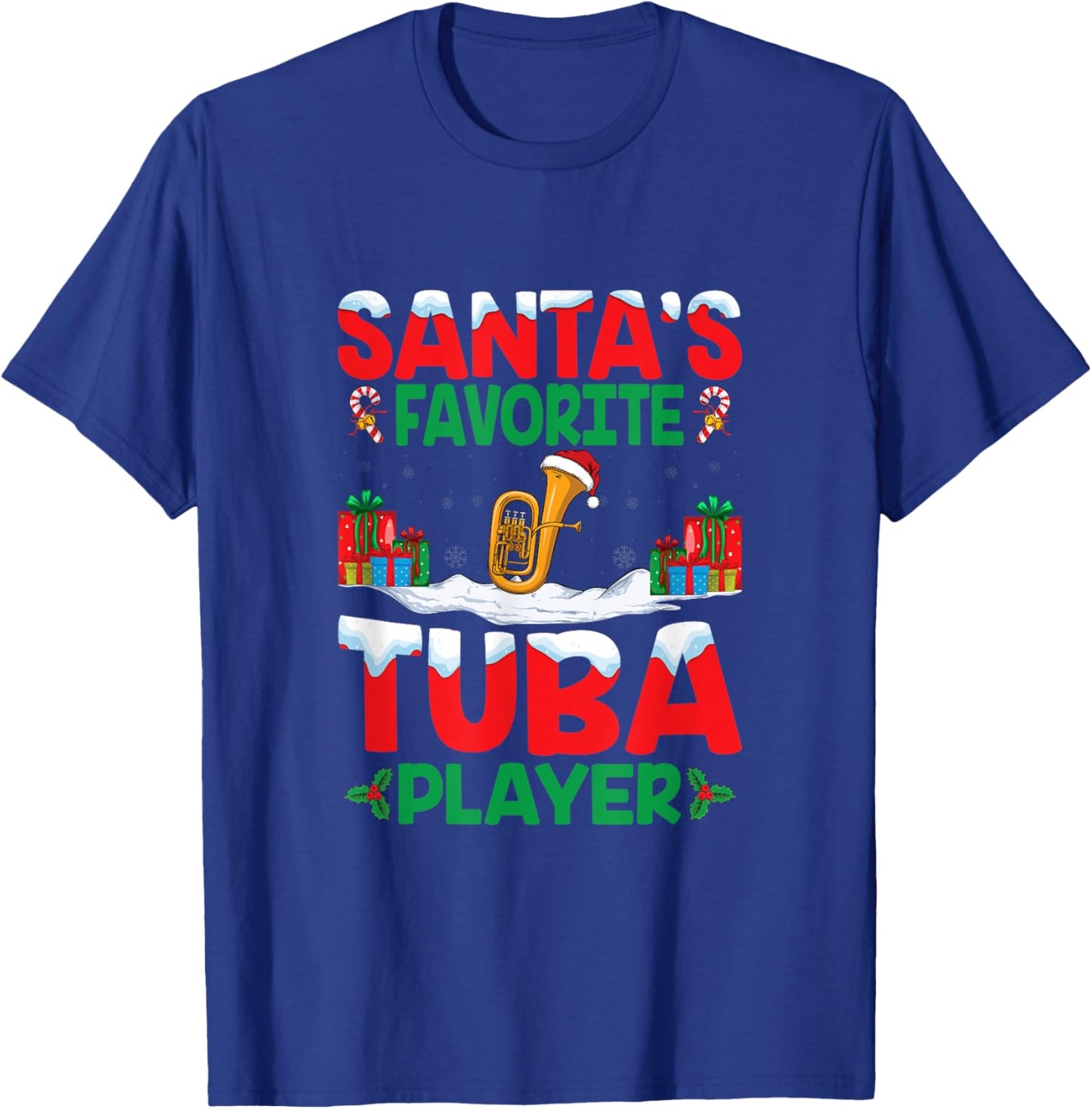 Santa's Favorite Tuba Player Xmas Party Tuba Music Christmas T-Shirt - T-Shirt | Royal