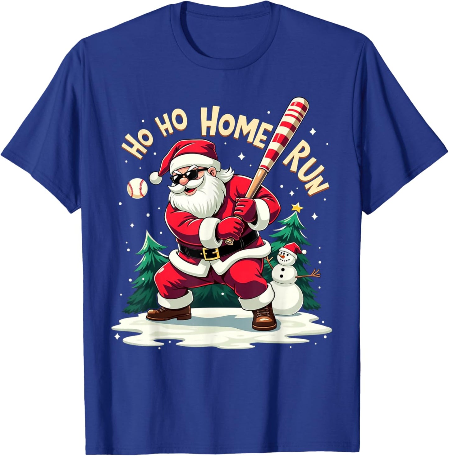 Ho Ho Home Run Santa Baseball Player Batter Christmas T-Shirt - T-Shirt | Royal