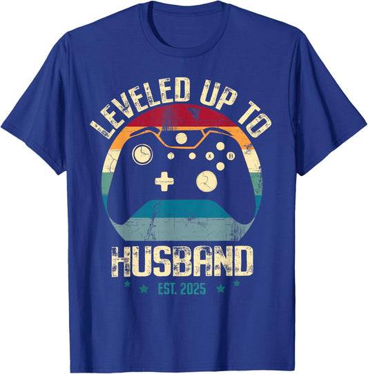 Leveled Up To Husband est 2025 Newly Married Gamer Bachelor T-Shirt - T-Shirt | Royal
