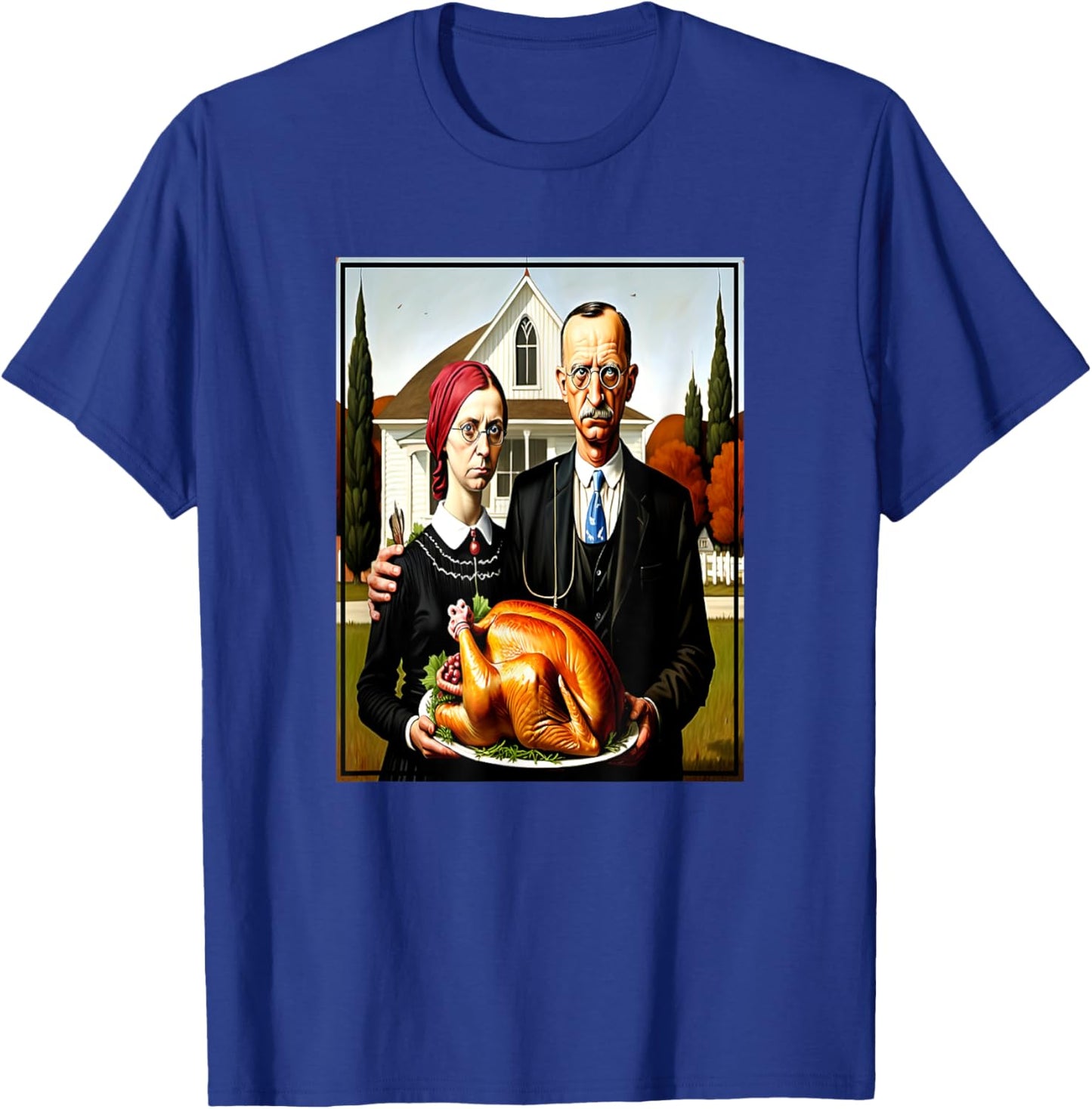 Thanksgiving Dinner American Gothic Parody Painting T-Shirt - T-Shirt | Royal