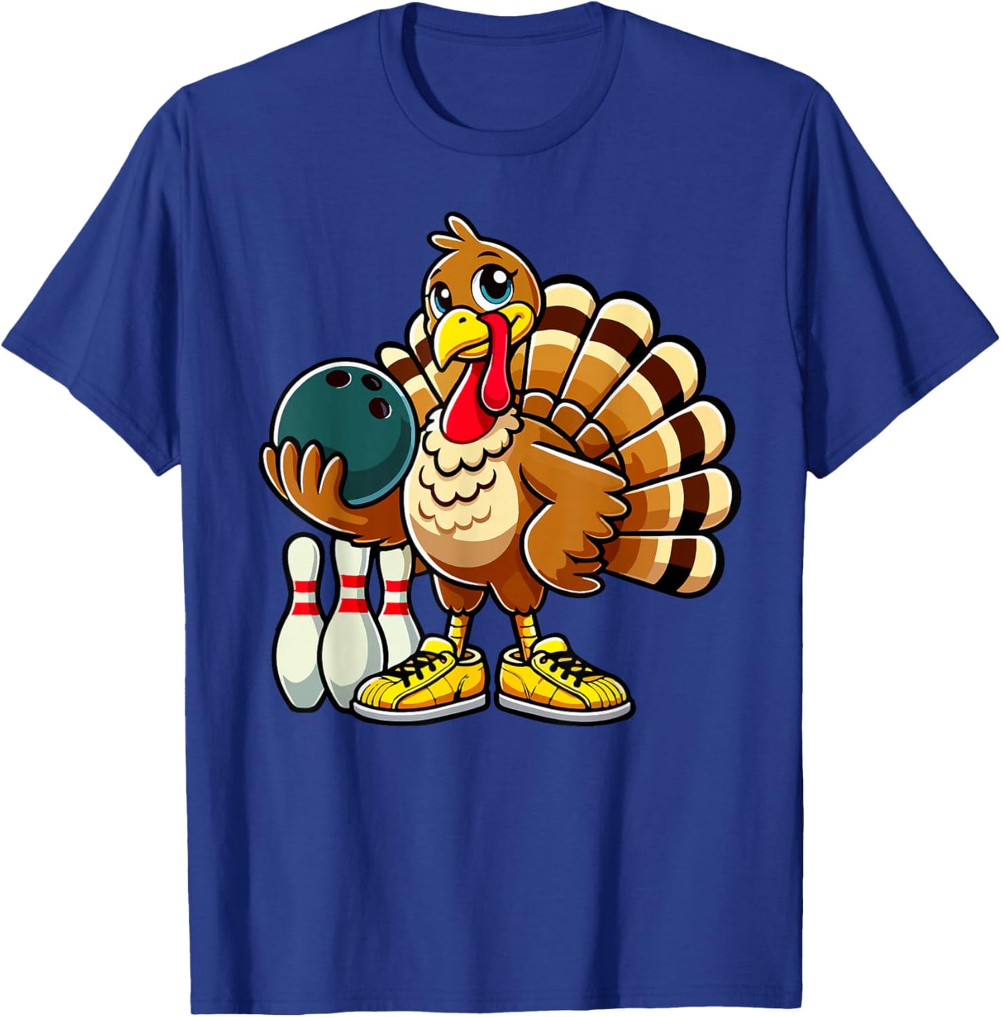 Thanksgiving Bowling Shirt Men Women Funny Turkey Bowling T-Shirt - T-Shirt | Royal