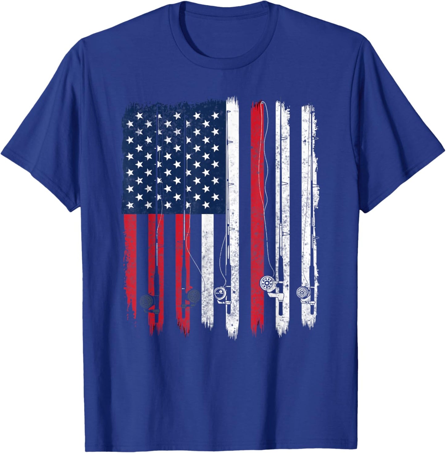 American Flag Fishing Rod Fishing T-Shirt - T-Shirt | Royal
