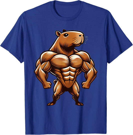 Capybara Powerlifting Weightlifting Gym Apparel -Adults & Kids Black Short Sleeve Small Modern Humorous Cartoon Gym Humor T-Shirt - T-Shirt | Royal