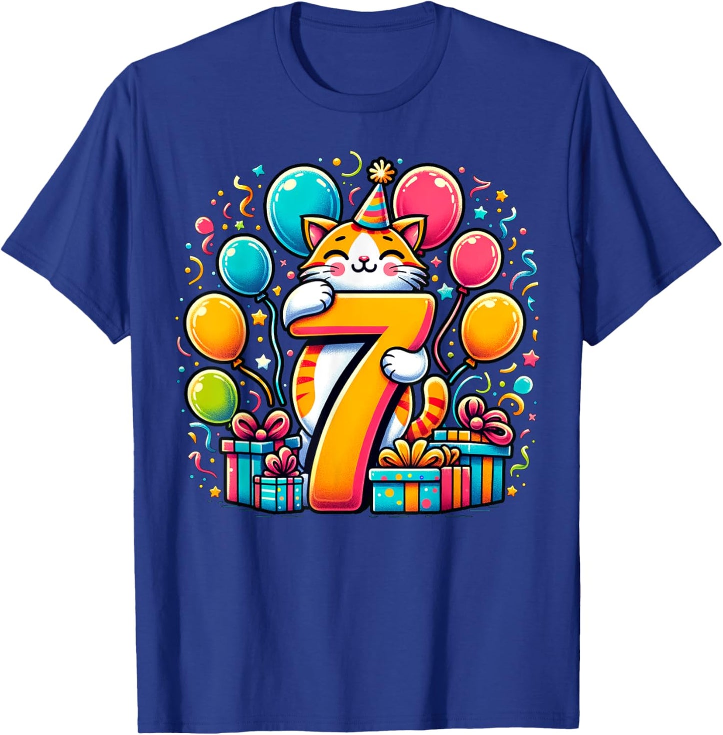 Cat 7th birthday boy girl 7 years old seventh seven Cat T-Shirt - T-Shirt | Royal