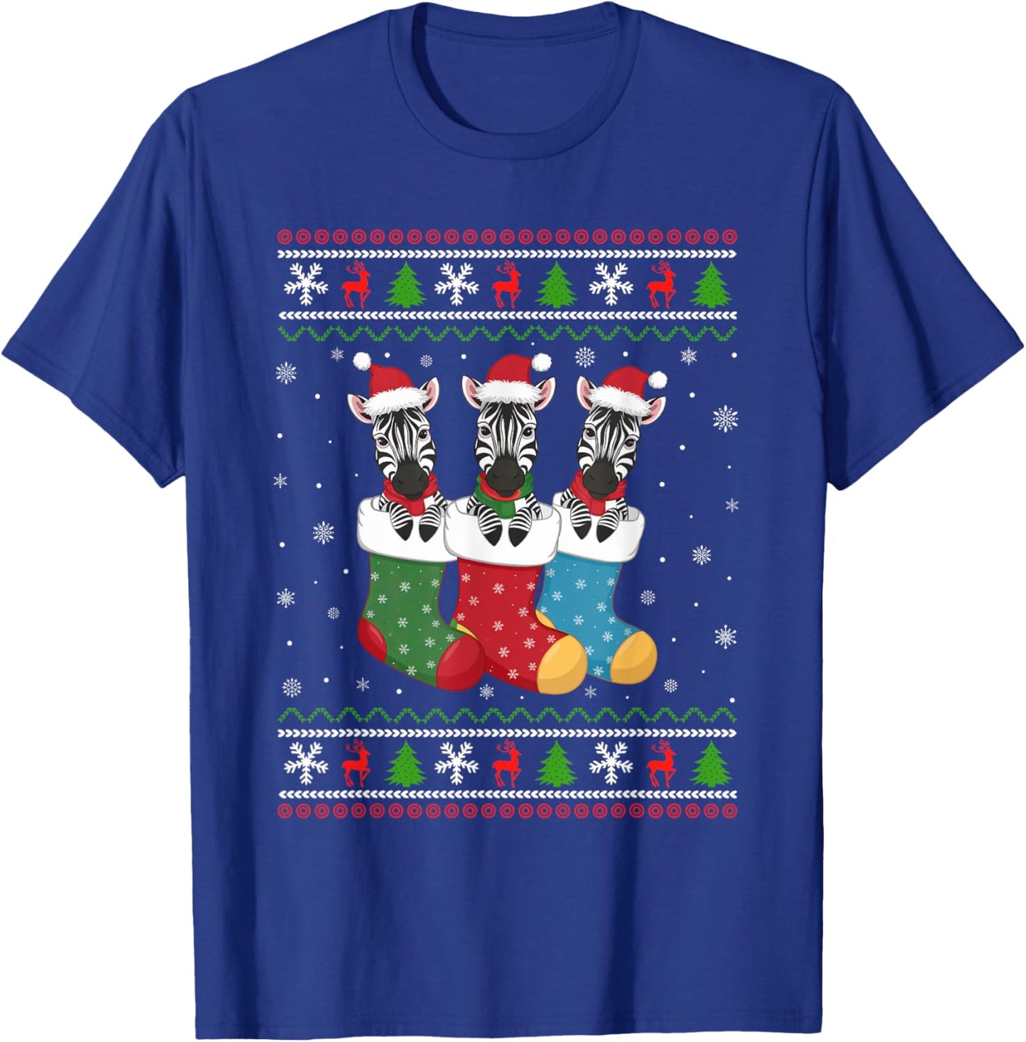 Ugly Xmas Sweater Zebra In Christmas Socks T-Shirt - T-Shirt | Royal