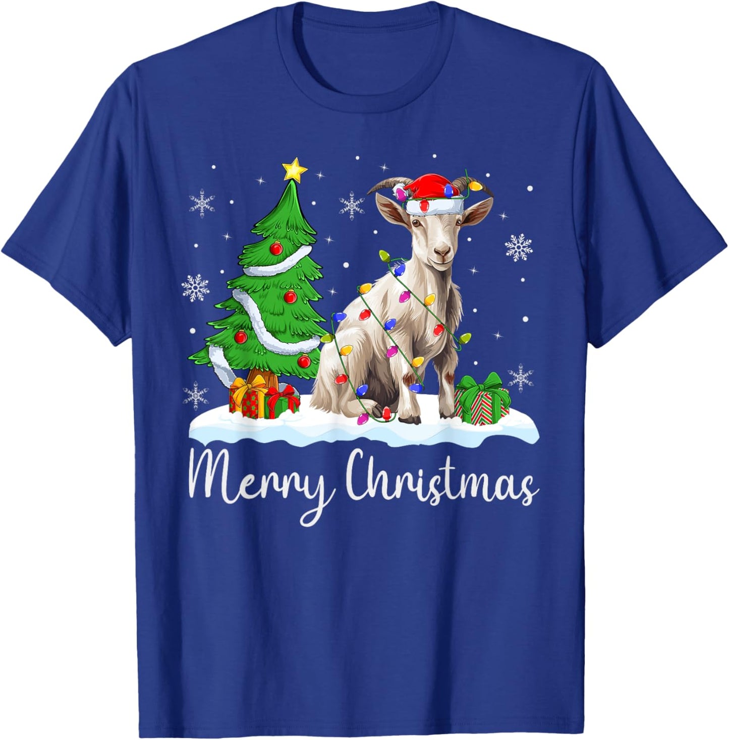 Goat Xmas Lighting Santa Hat Goat Merry Christmas Tree T-Shirt - T-Shirt | Royal