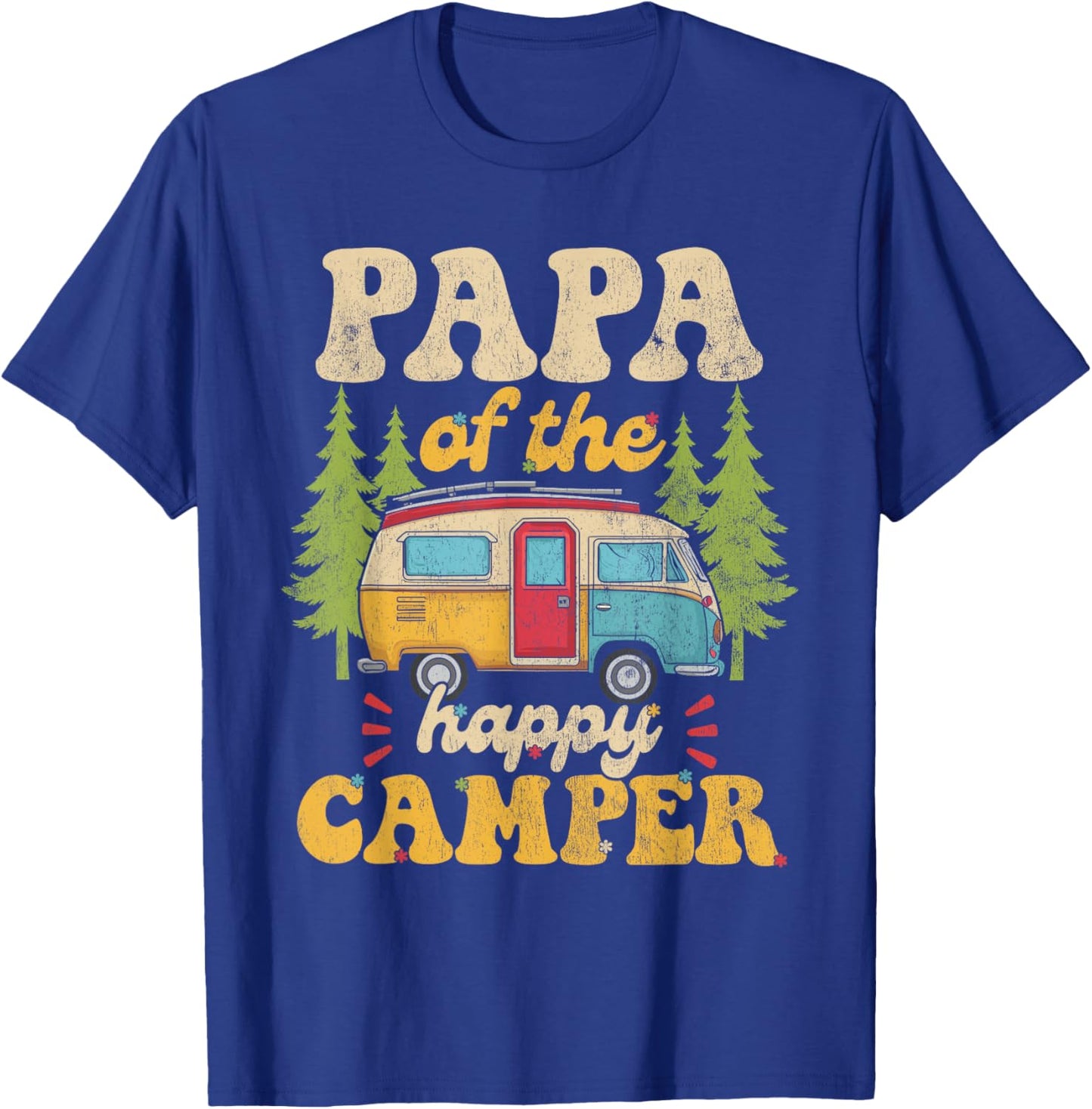 Papa of Happy Camper 1st Birthday Party Retro Papa T-Shirt - T-Shirt | Royal