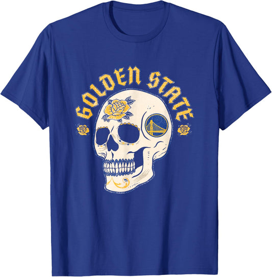 NBA Golden State Warriors Halloween Floral Skull T-Shirt - T-Shirt | Royal