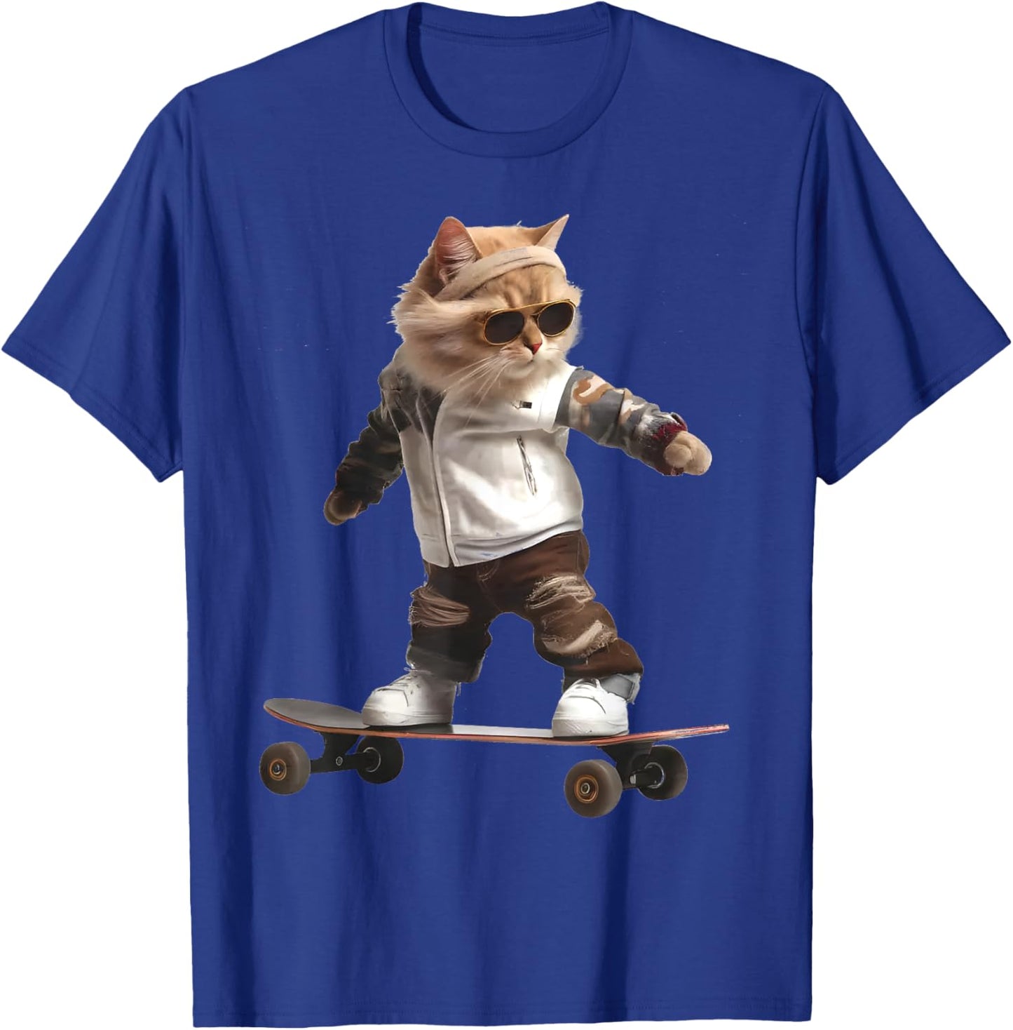 Cat On A Skateboard Funny Stylish Riding Cat In Skatepark Men Women Kids T-Shirt - T-Shirt | Royal