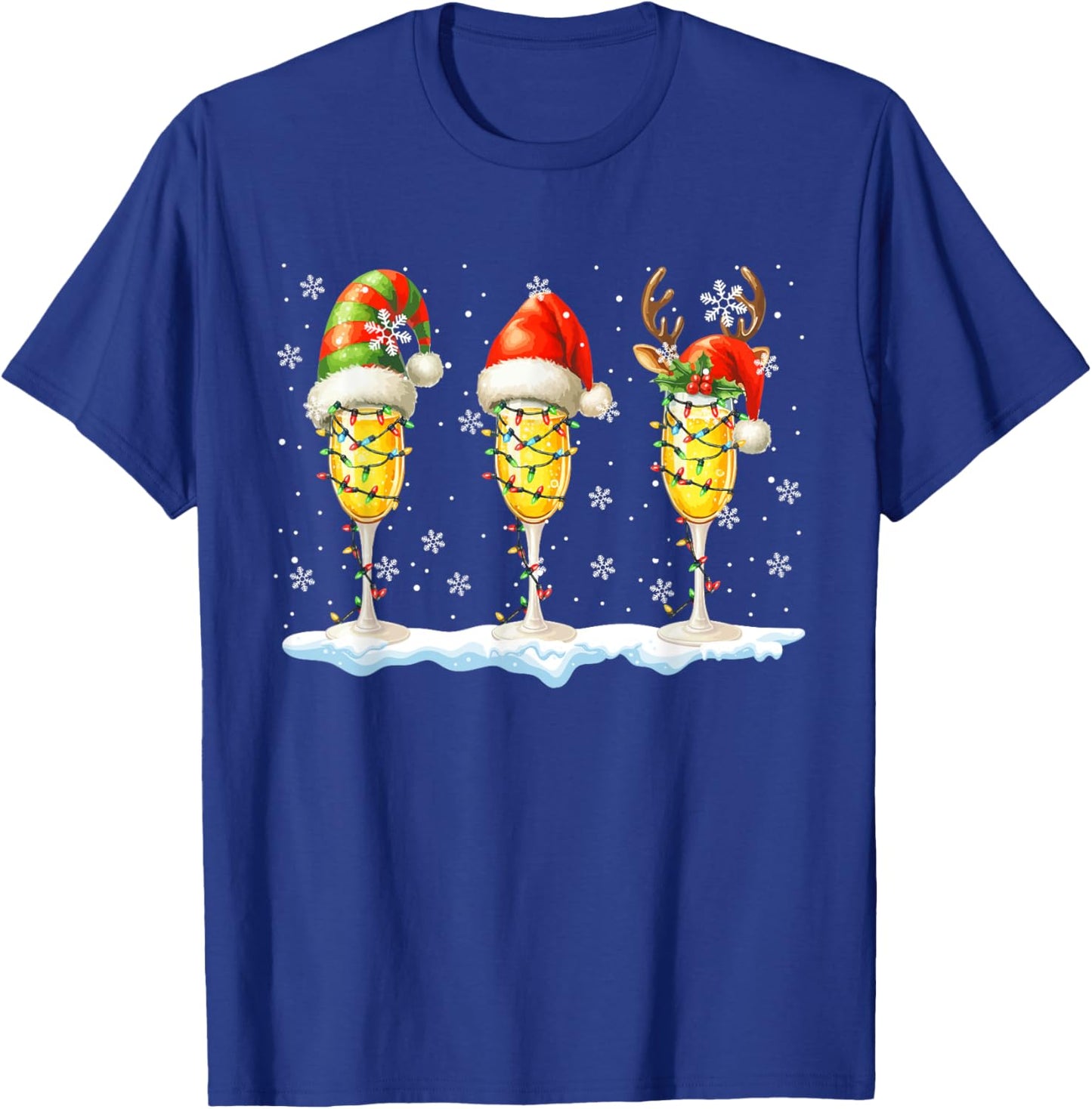 Three Santa Reindeer Elf Glasses Of Champagne Xmas Drunker T-Shirt - T-Shirt | Royal