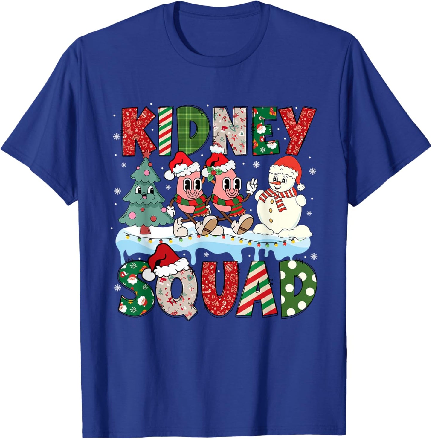 Kidney Squad Xmas Tree Snowman Dialysis Nurse Christmas T-Shirt - T-Shirt | Royal