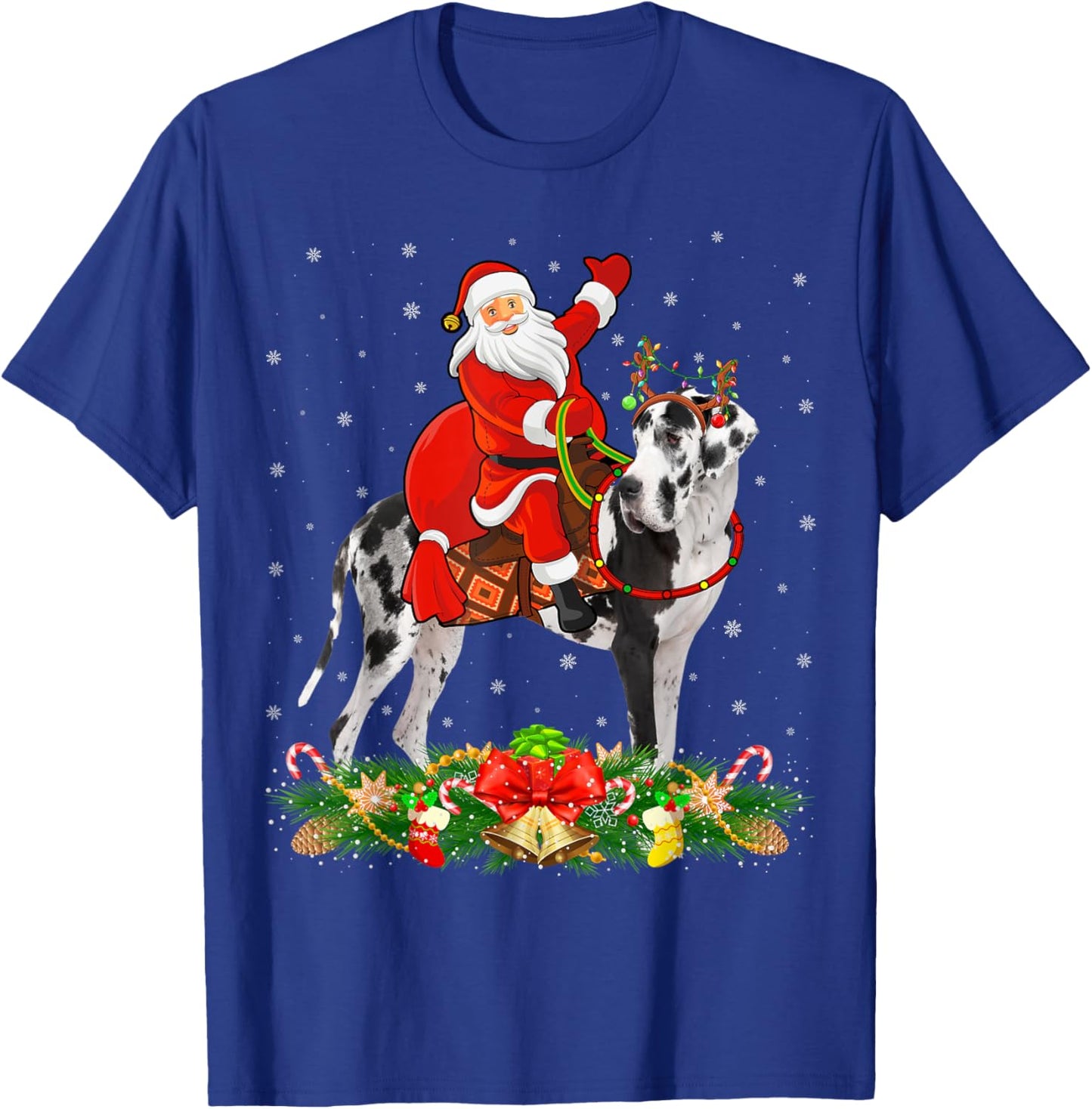 Xmas Decor Funny Santa Riding Great Dane Dog Christmas Men Women Kids T-Shirt - T-Shirt | Royal
