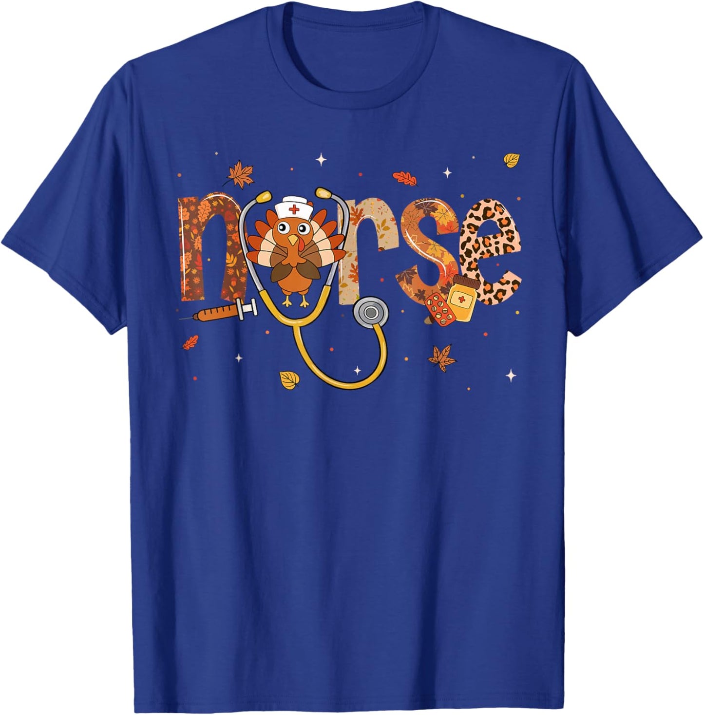 Thanksgiving Nurse Shirts Women Girls Turkey Fall Scrub Top T-Shirt - T-Shirt | Royal