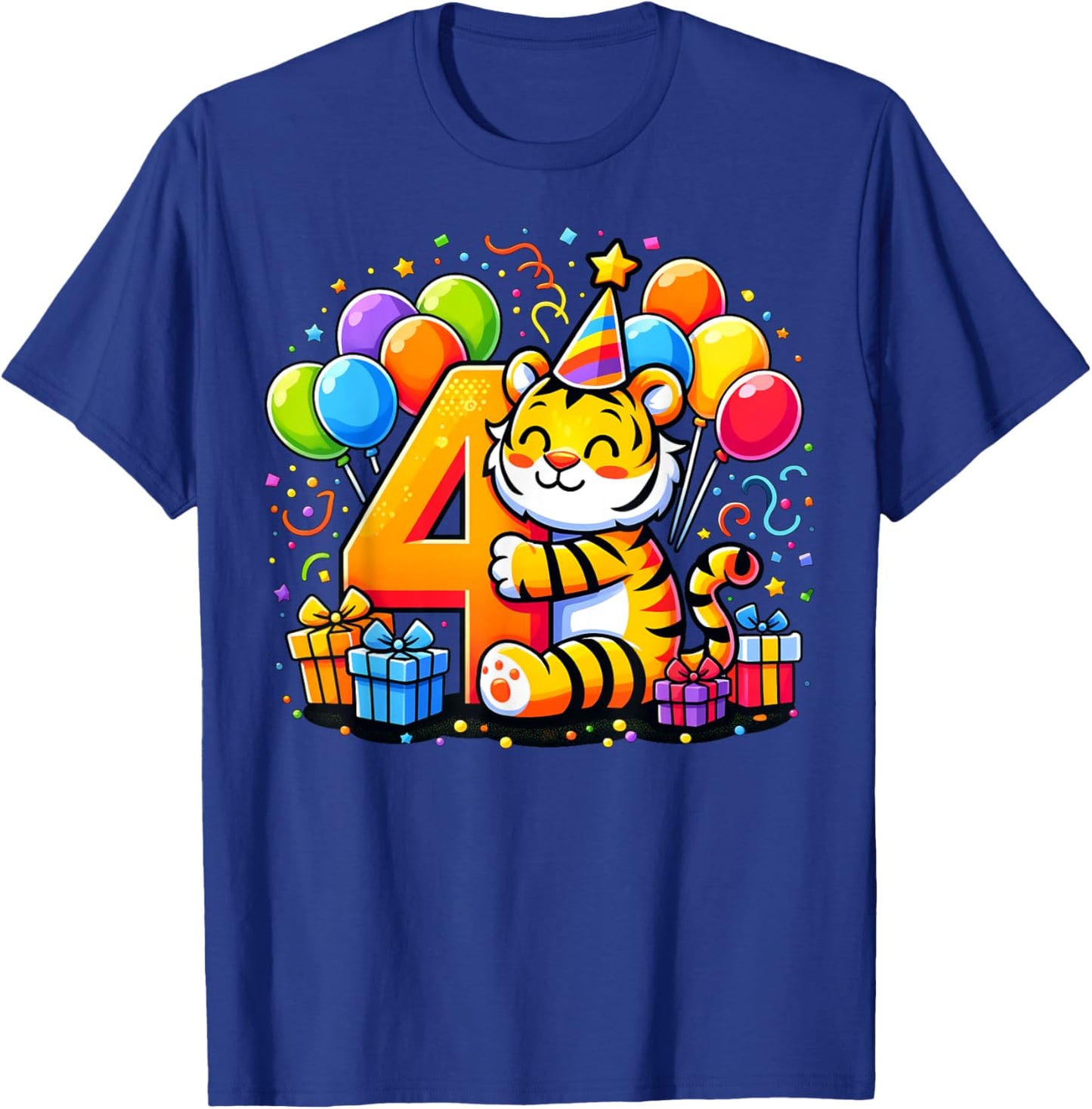 Kids Tiger Theme fourth Bday Party 4th Tiger Birthday T-Shirt - T-Shirt | Royal