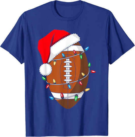 Christmas Football Santa Hat Sport Lover Funny Xmas Pajamas T-Shirt - T-Shirt | Royal
