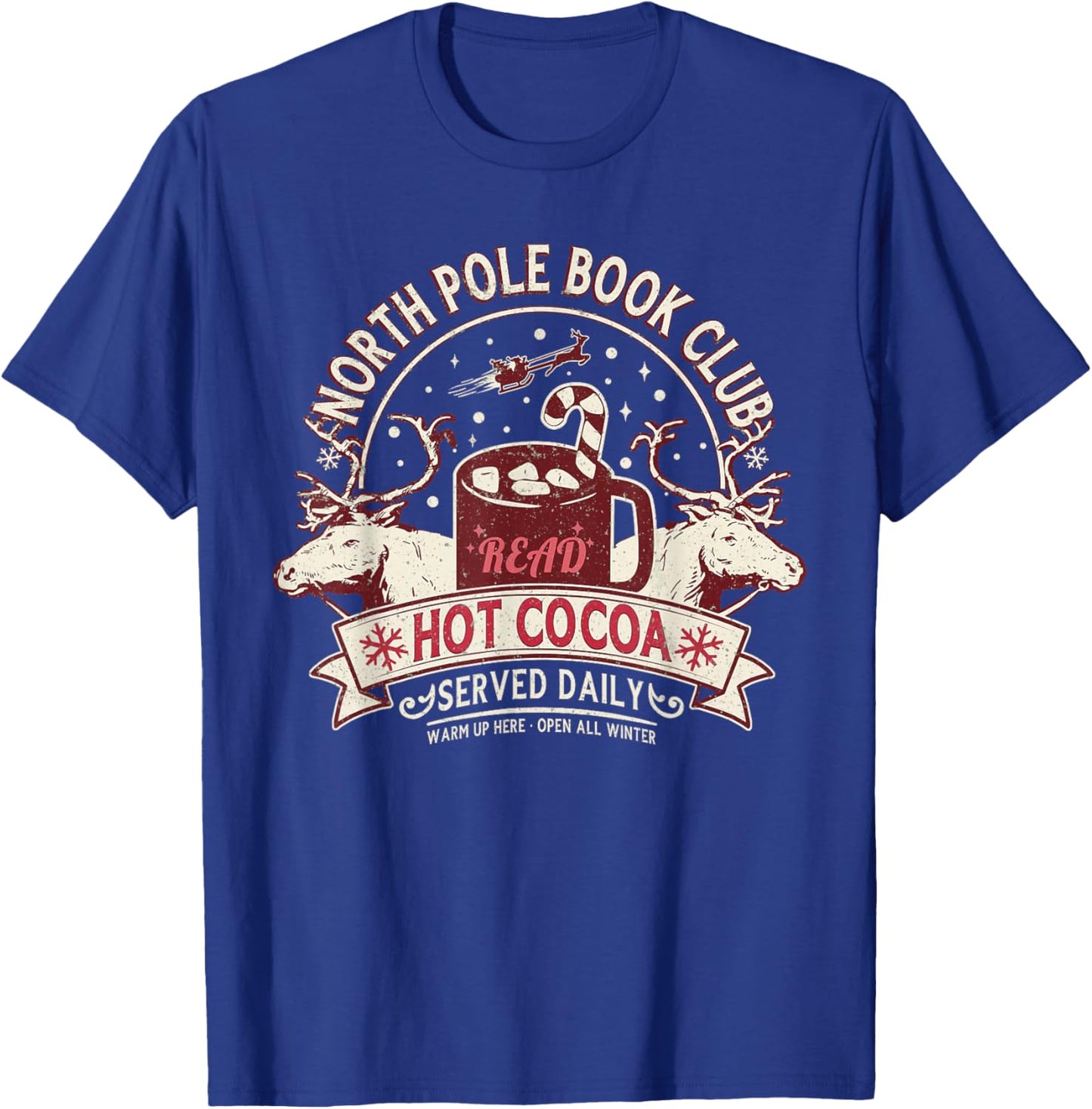 North Pole Book Club Hot Cocoa Reindeer Librarians Christmas T-Shirt - T-Shirt | Royal