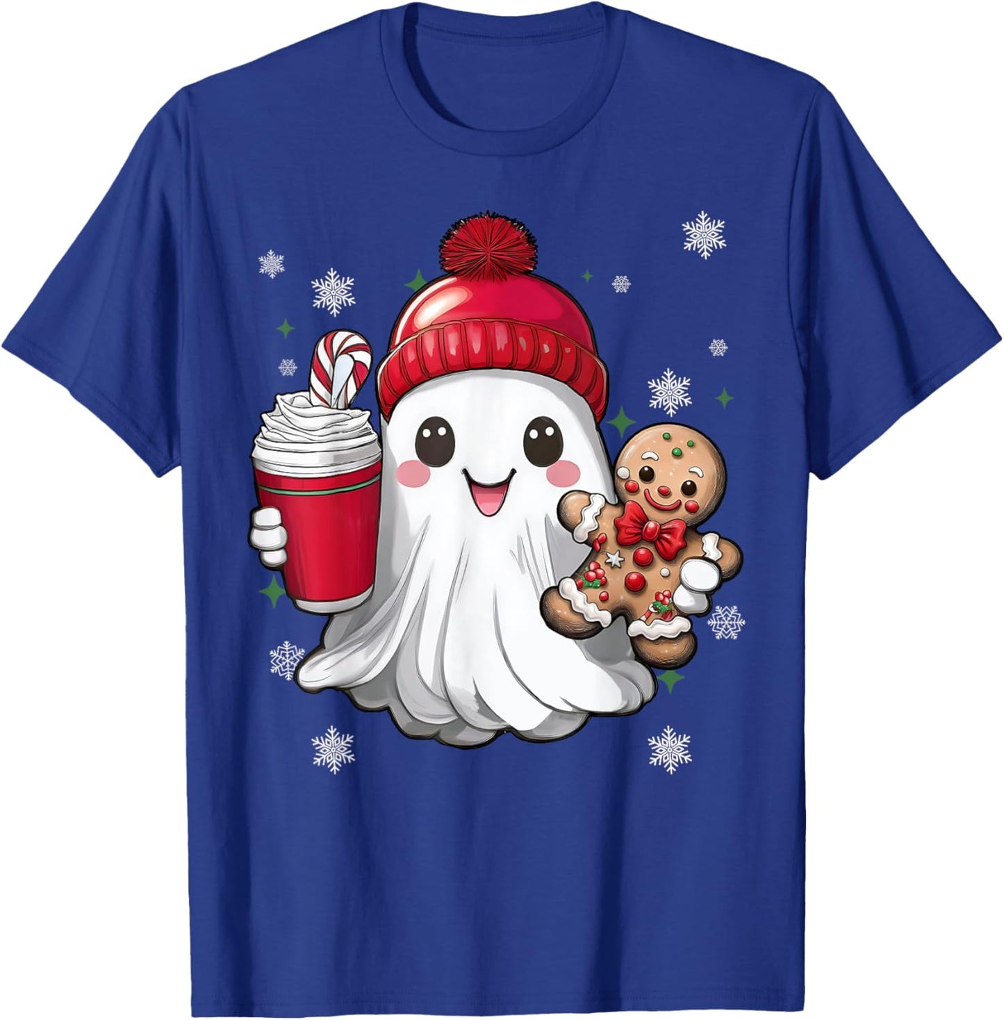 Retro Ghost Beanie Christmas Holiday Xmas Coffee Gingerbread T-Shirt - T-Shirt | Royal