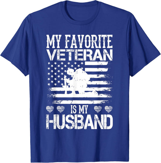 My Favorite Veteran is My Husband Military Veterans Day T-Shirt - T-Shirt | Royal