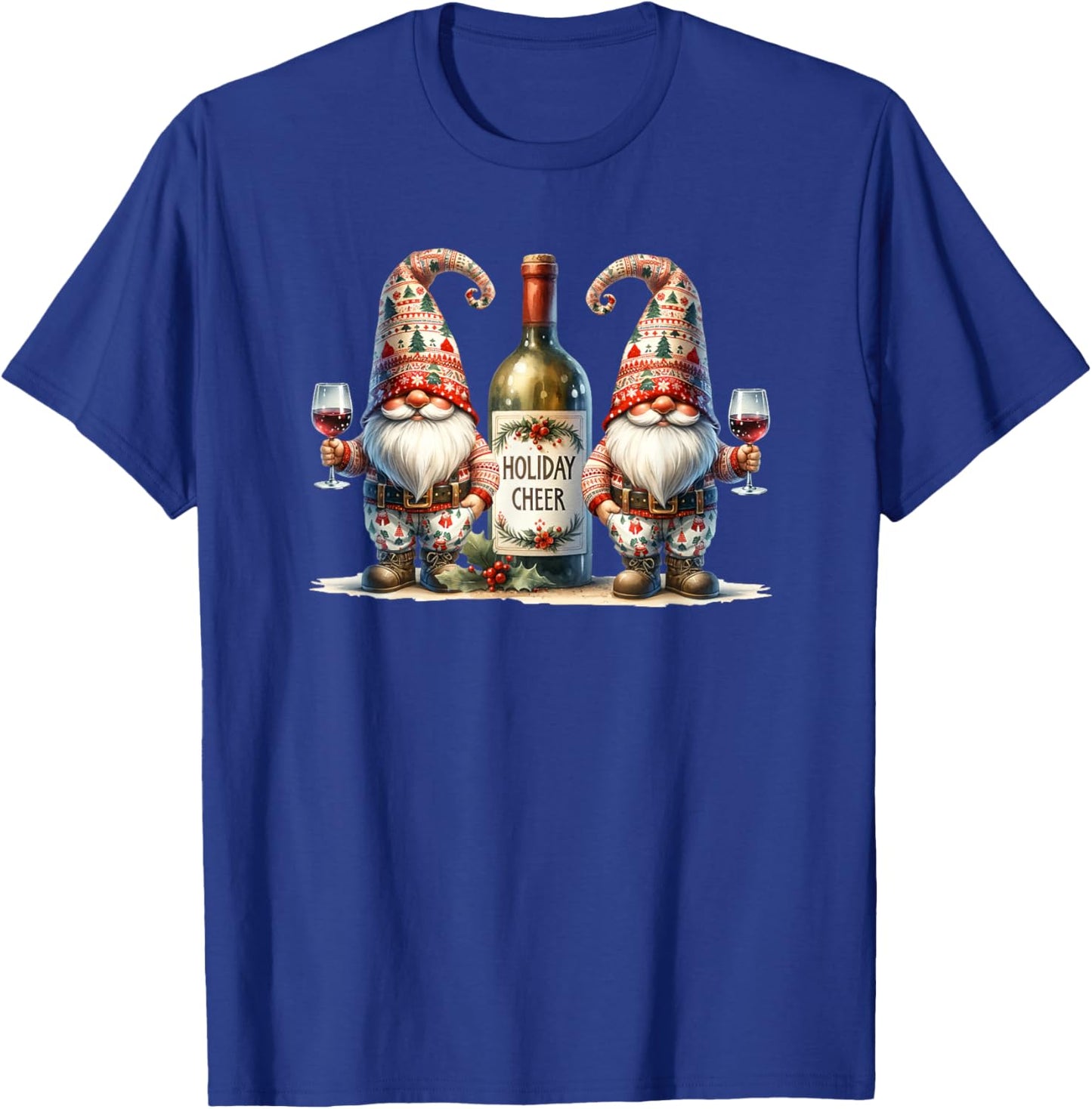 Christmas Wine Santa Gnomes For Xmas Holiday Cheer T-Shirt - T-Shirt | Royal