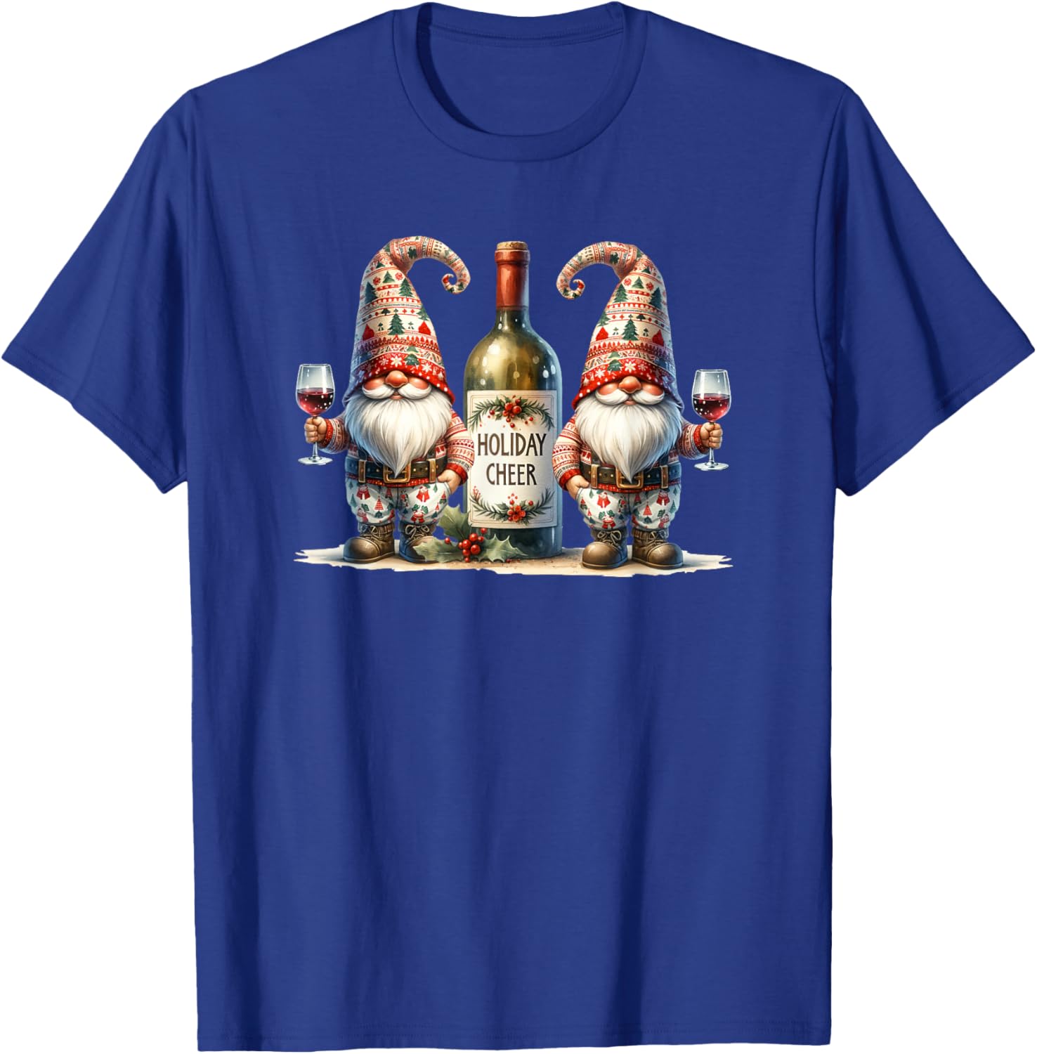 Christmas Wine Santa Gnomes For Xmas Holiday Cheer T-Shirt - T-Shirt | Royal