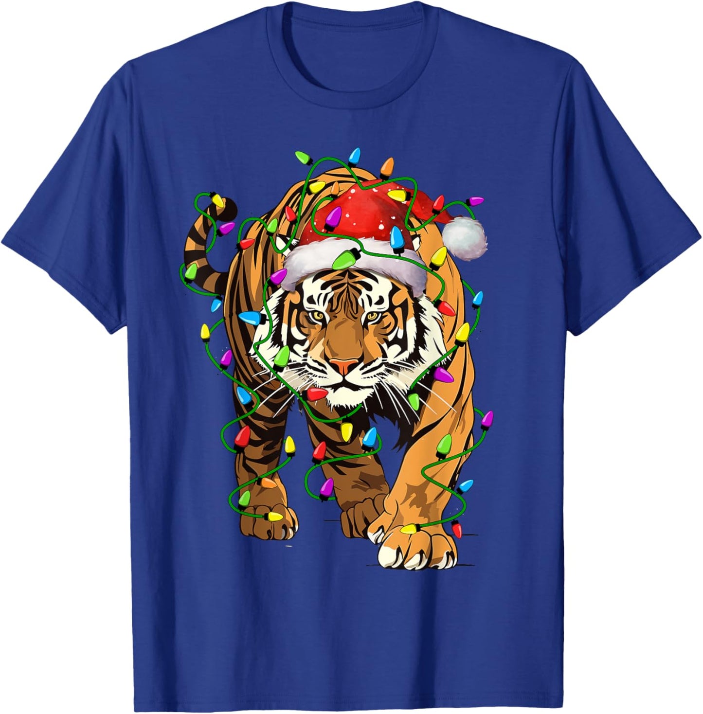 Tiger Santa Christmas Tree Lighting Xmas Funny T-Shirt - T-Shirt | Royal