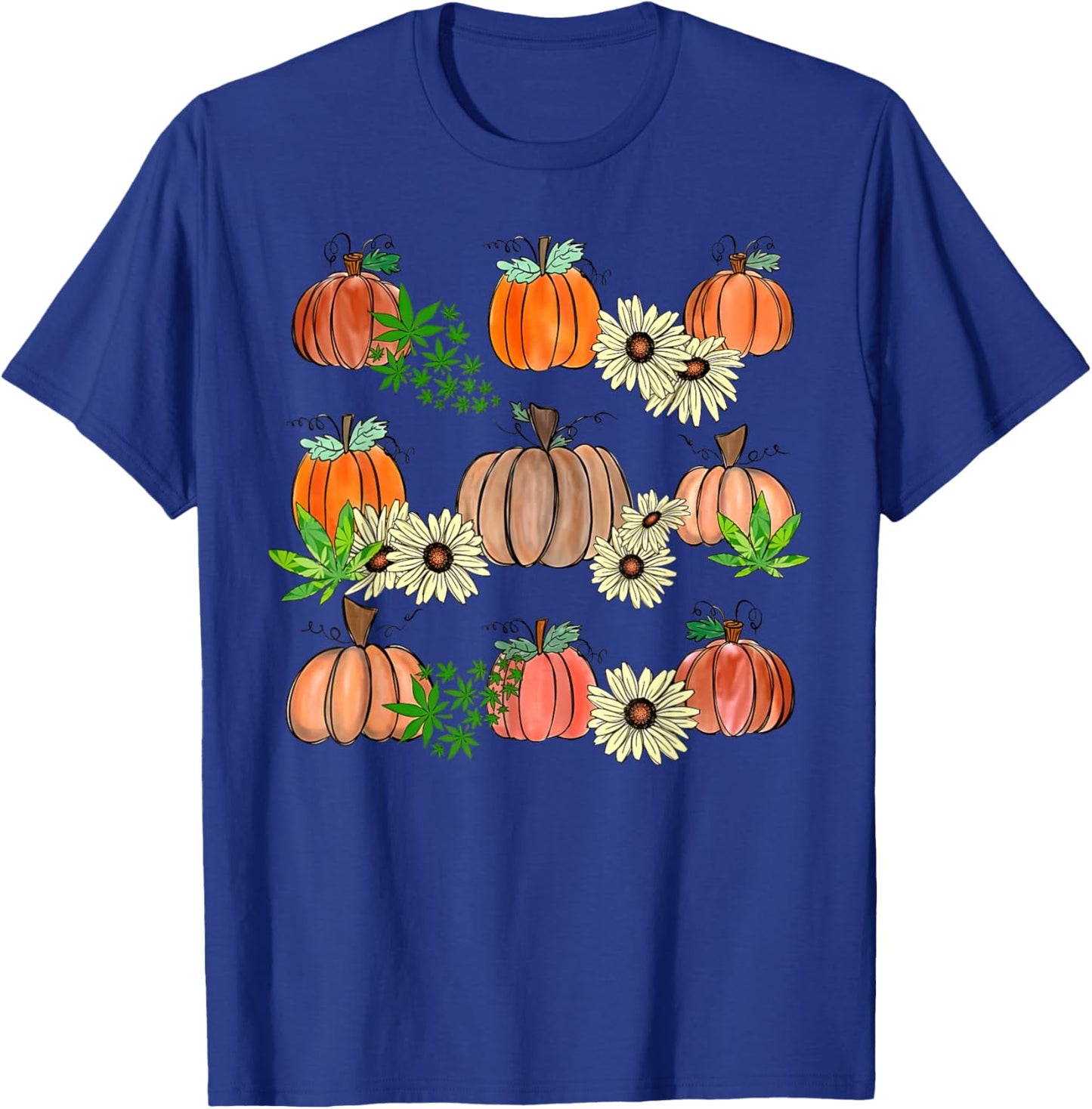Fall Weed Leaf Pumpkin Flower Marijuana Autumn Thanksgiving T-Shirt - T-Shirt | Royal