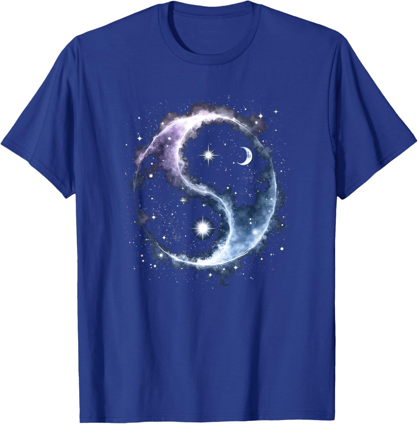 Celestial Yin-Yang Star and Moon Cosmic Graphic T-Shirt - T-Shirt | Royal