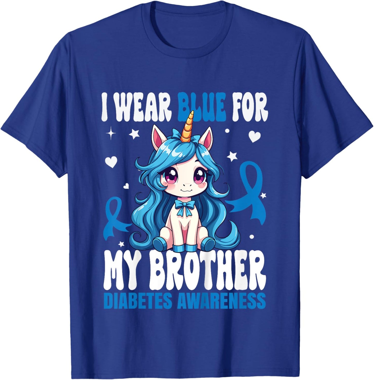 Kids I Wear Blue For My Brother Diabetes Awareness T1D Diabetes T-Shirt - T-Shirt | Royal