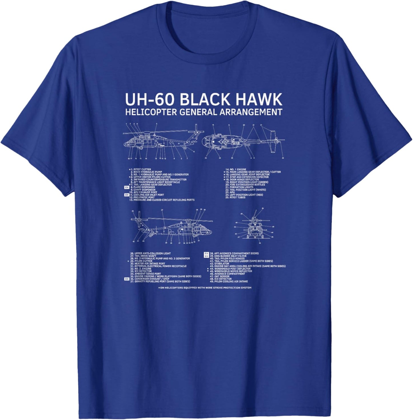 UH-60 Black Hawk Military Helicopter Diagram Infographic T-Shirt - T-Shirt | Royal