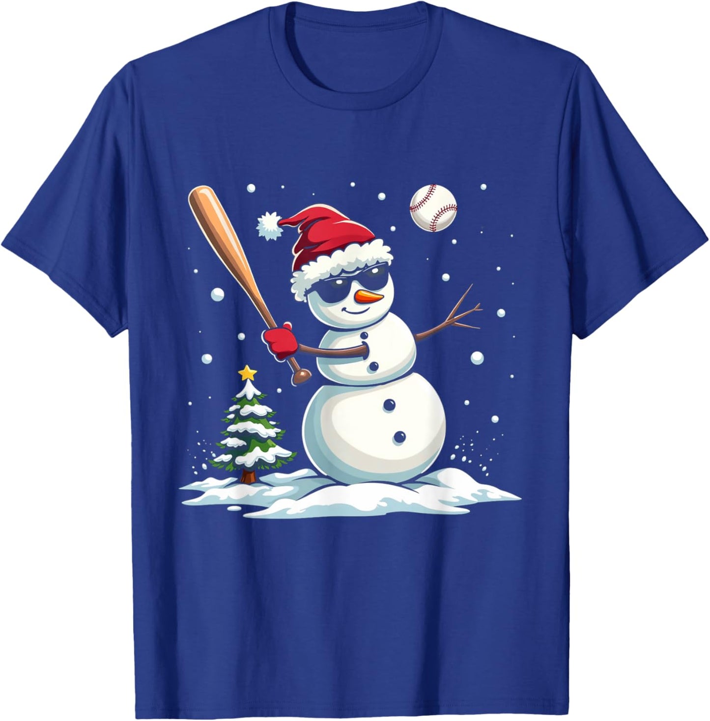 Baseball Christmas Funny Snowman Playing Baseball Xmas T-Shirt - T-Shirt | Royal