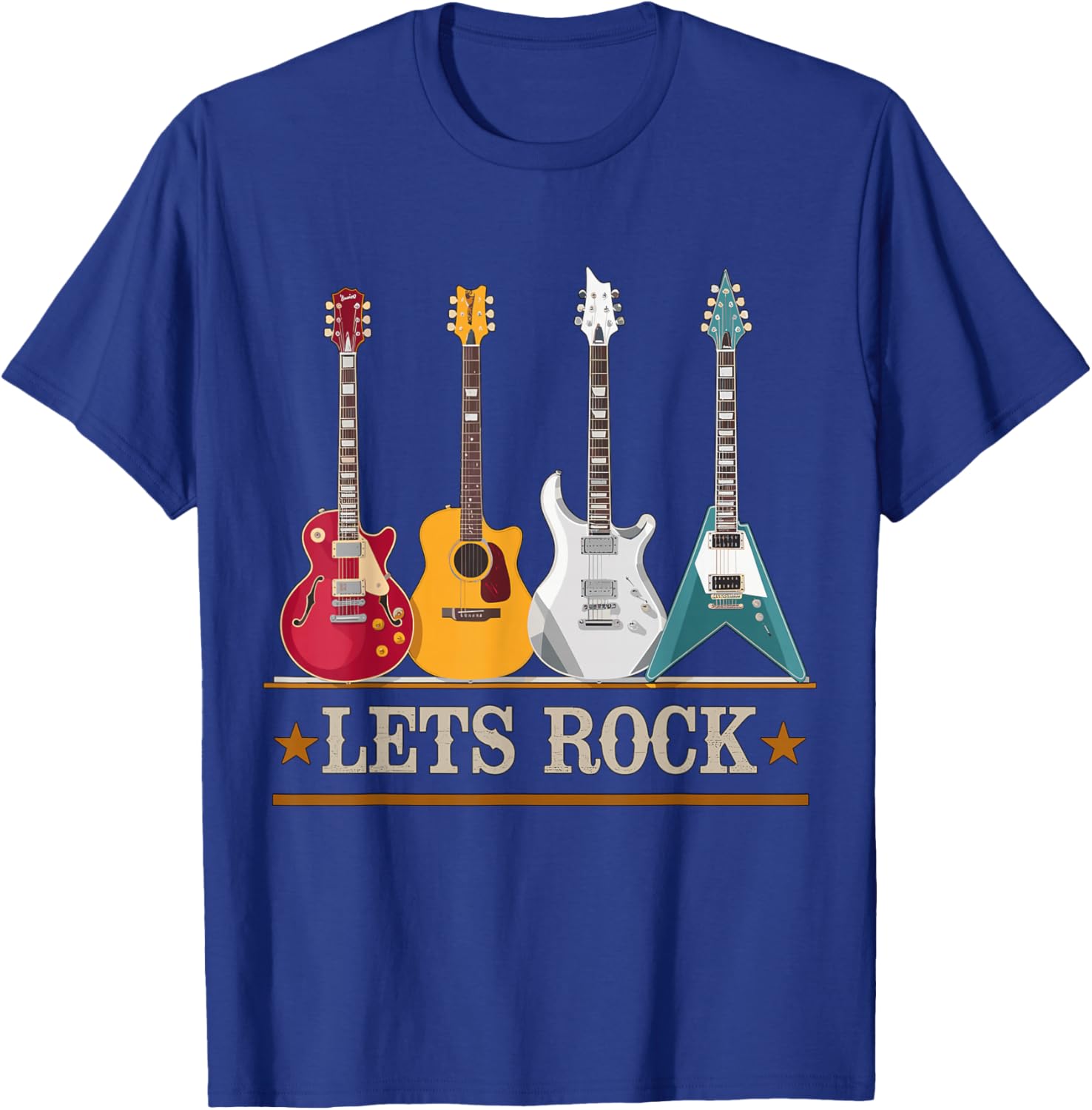 Let's Rock and Roll Guitar Music Band T-Shirt - T-Shirt | Royal