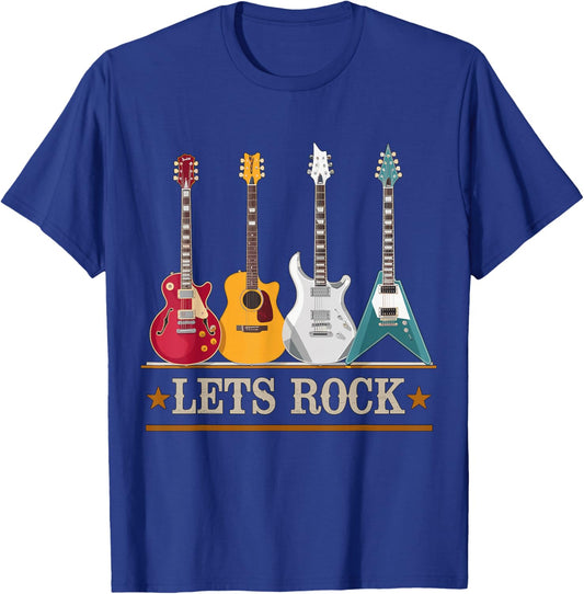 Let's Rock and Roll Guitar Music Band T-Shirt - T-Shirt | Royal