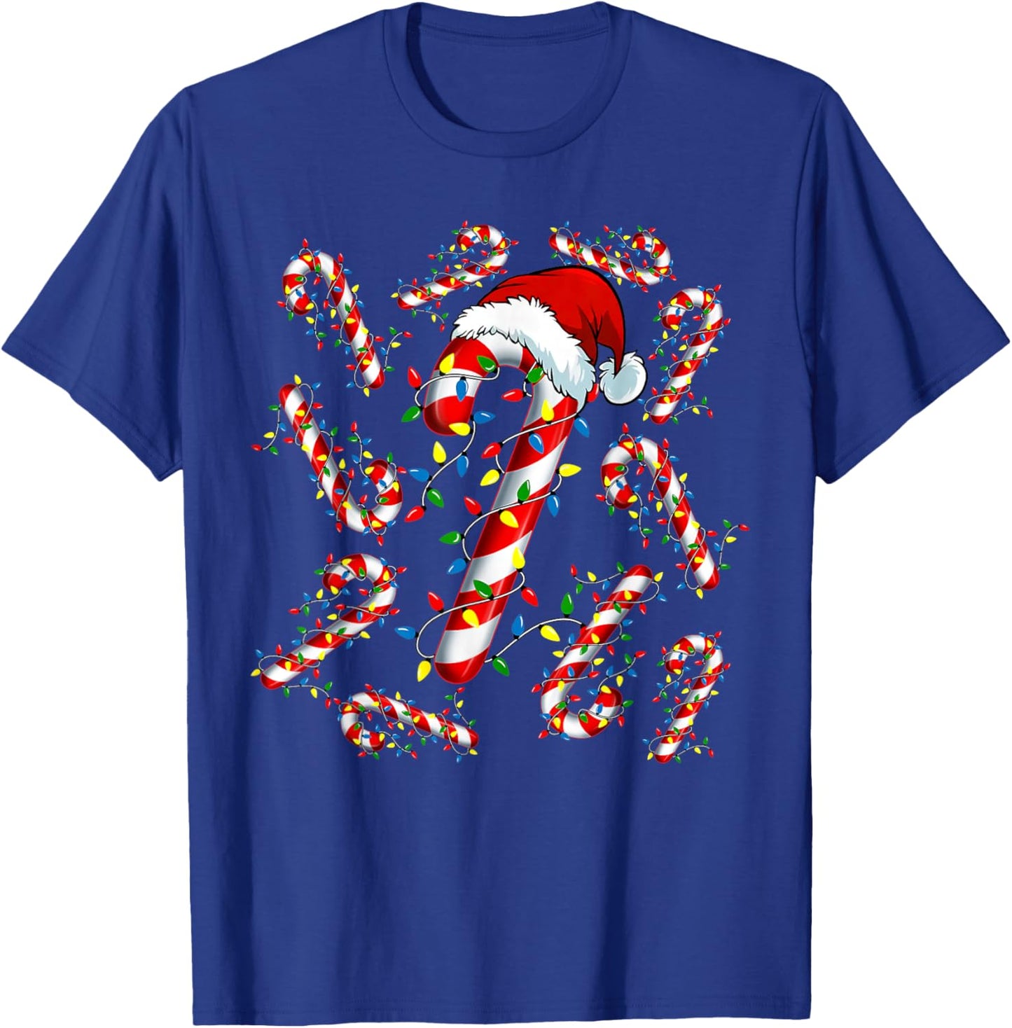 Red and White Candy Cane Santa Funny Christmas Xmas Lights T-Shirt - T-Shirt | Royal