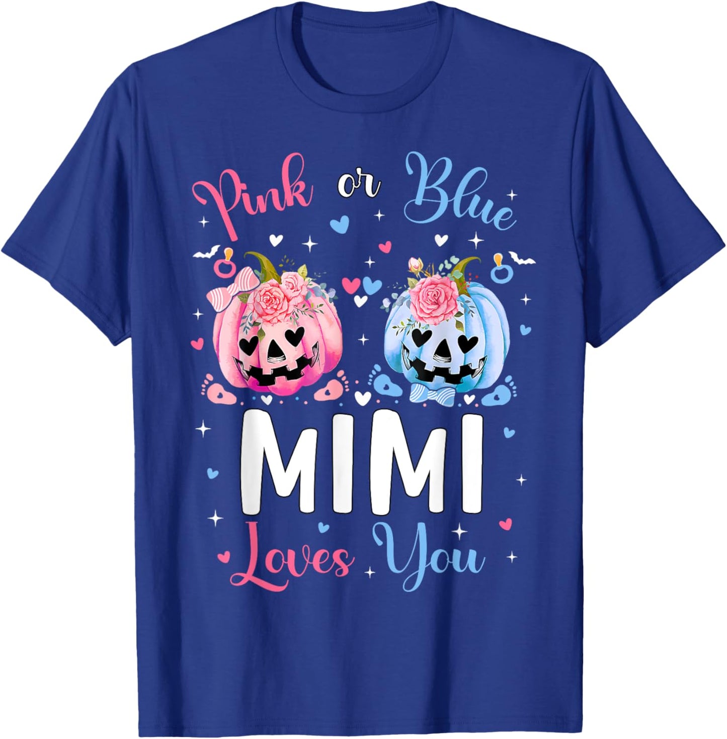 Pink or Blue Mimi Loves You Pumpkin Gender Reveal Party T-Shirt - T-Shirt | Royal