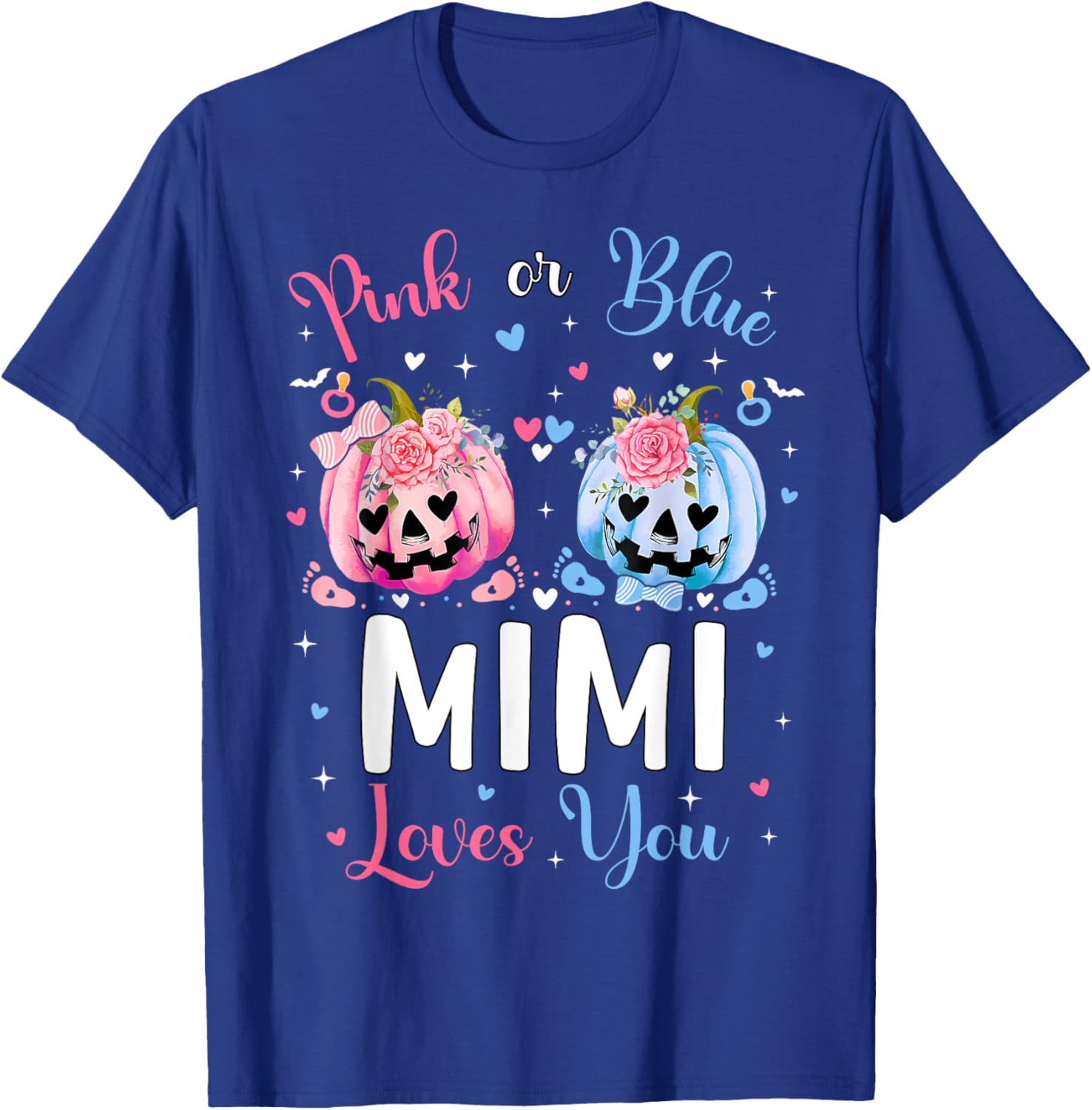 Pink or Blue Mimi Loves You Pumpkin Gender Reveal Party T-Shirt - T-Shirt | Royal