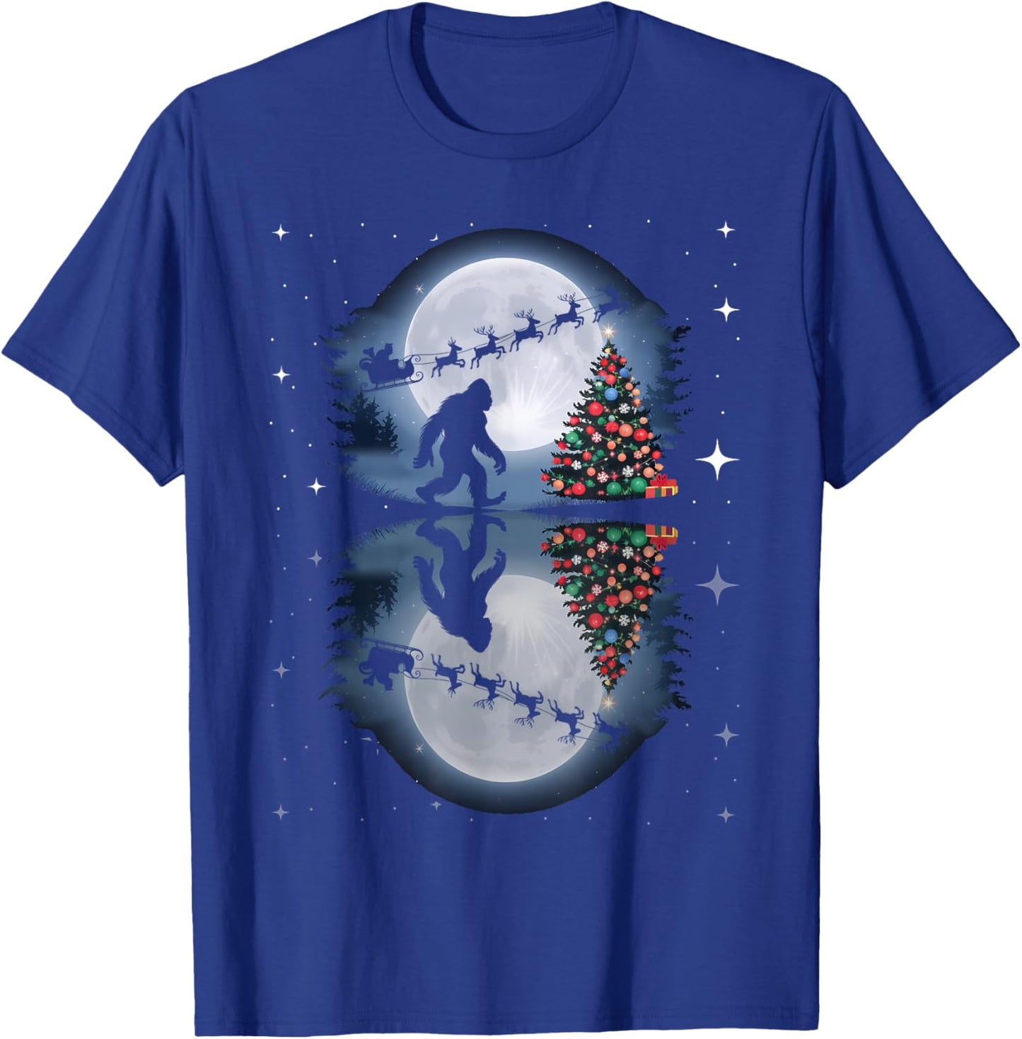 Funny Bigfoot Christmas Santa Sleigh Reindeer T-Shirt - T-Shirt | Royal