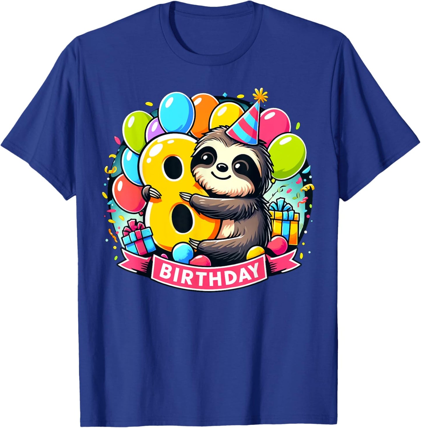 Kids Sloth Theme eighth Bday Party 8th Sloth Birthday T-Shirt - T-Shirt | Royal
