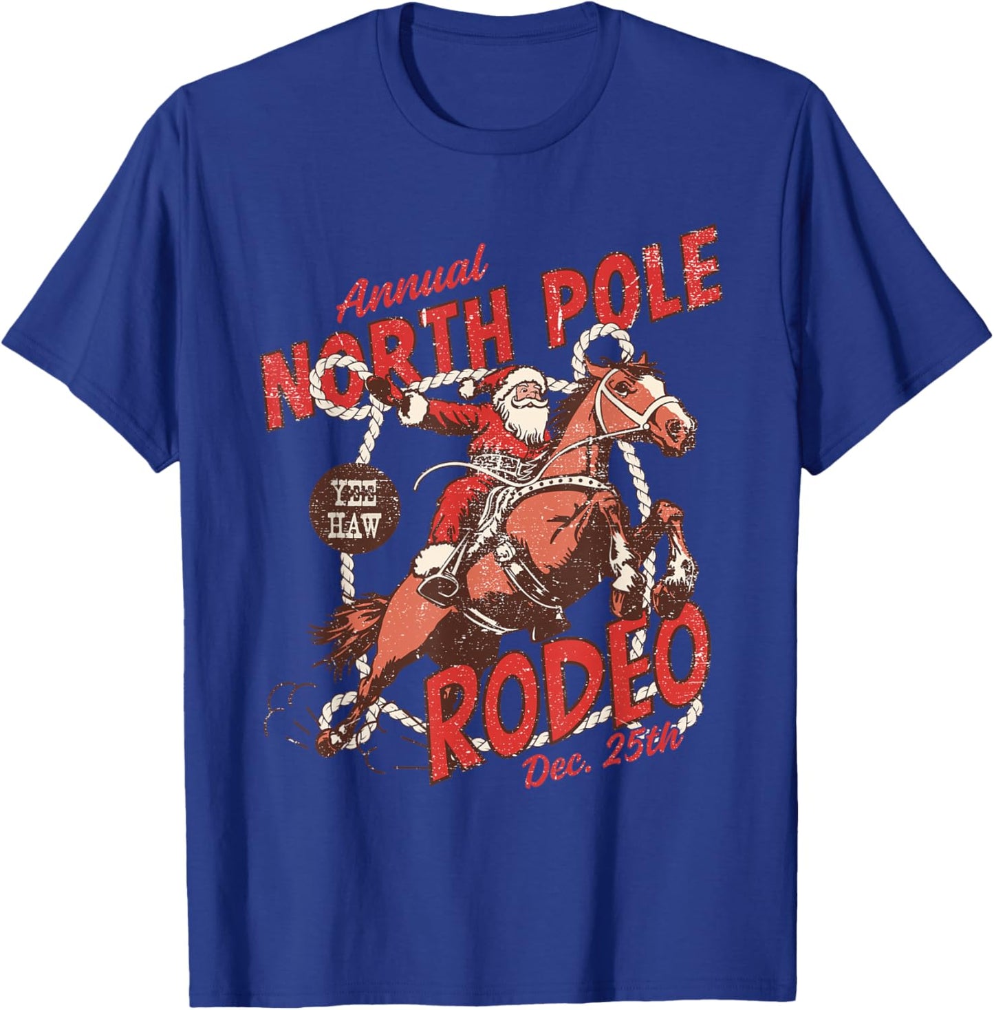 North Pole Rodeo Cowboy Santa Horseback Santa Claus T-Shirt - T-Shirt | Royal