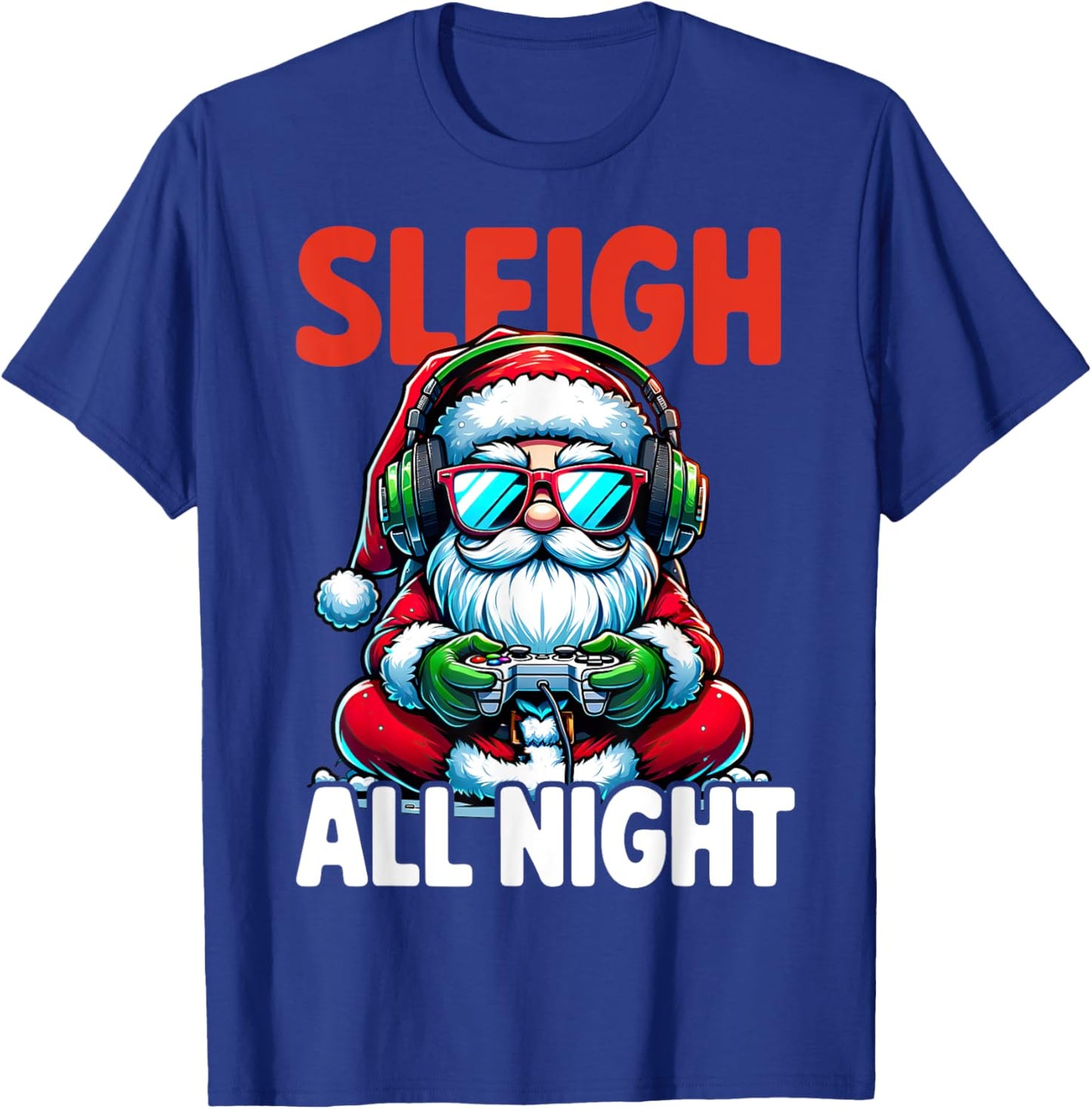 Christmas Gamer Boys Sleigh All Night Video Game Santa Xmas T-Shirt - T-Shirt | Royal
