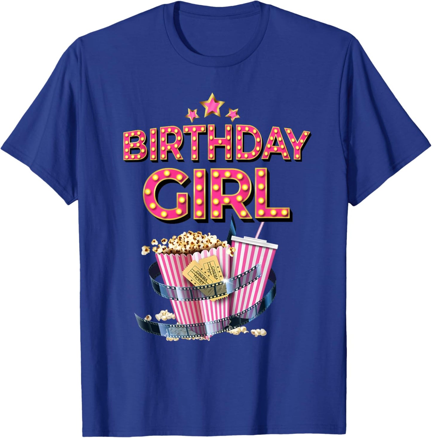 Birthday Girl Crew Movie Night Theme Matching Party T-Shirt - T-Shirt | Royal