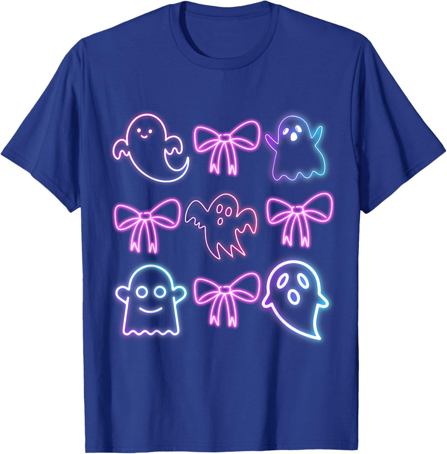 Cute Boo Ghost Spooky Season Glow In Halloween Night Bow T-Shirt - T-Shirt | Royal
