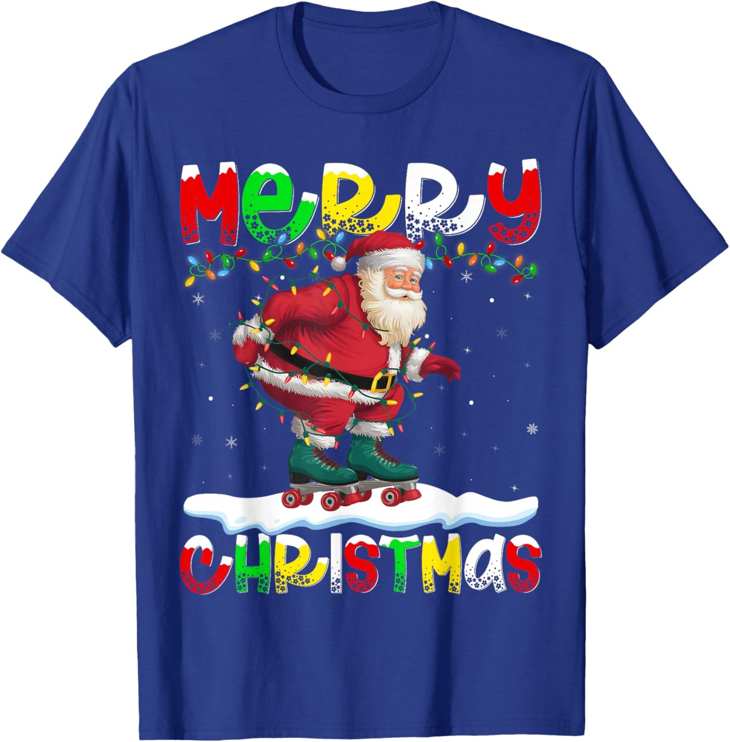 Xmas Lighting Roller Skating Santa Merry Christmas T-Shirt - T-Shirt | Royal