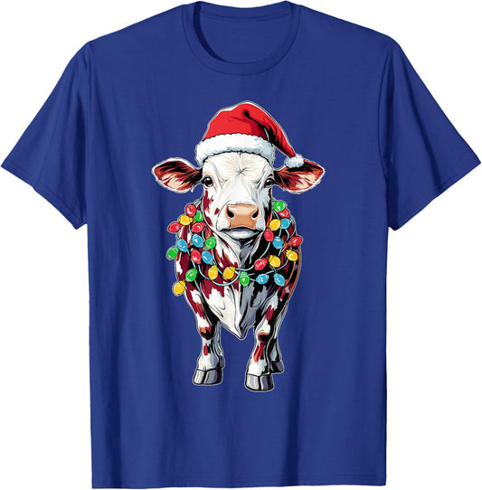 Hereford Cattle Farmer Christmas Hat Xmas - -Adults/Kids - Black - Short Sleeve - - Graphic - Cartoon - People - Christmas/Farming Enthusiasts, Young Adults, Children T-Shirt - T-Shirt | Royal
