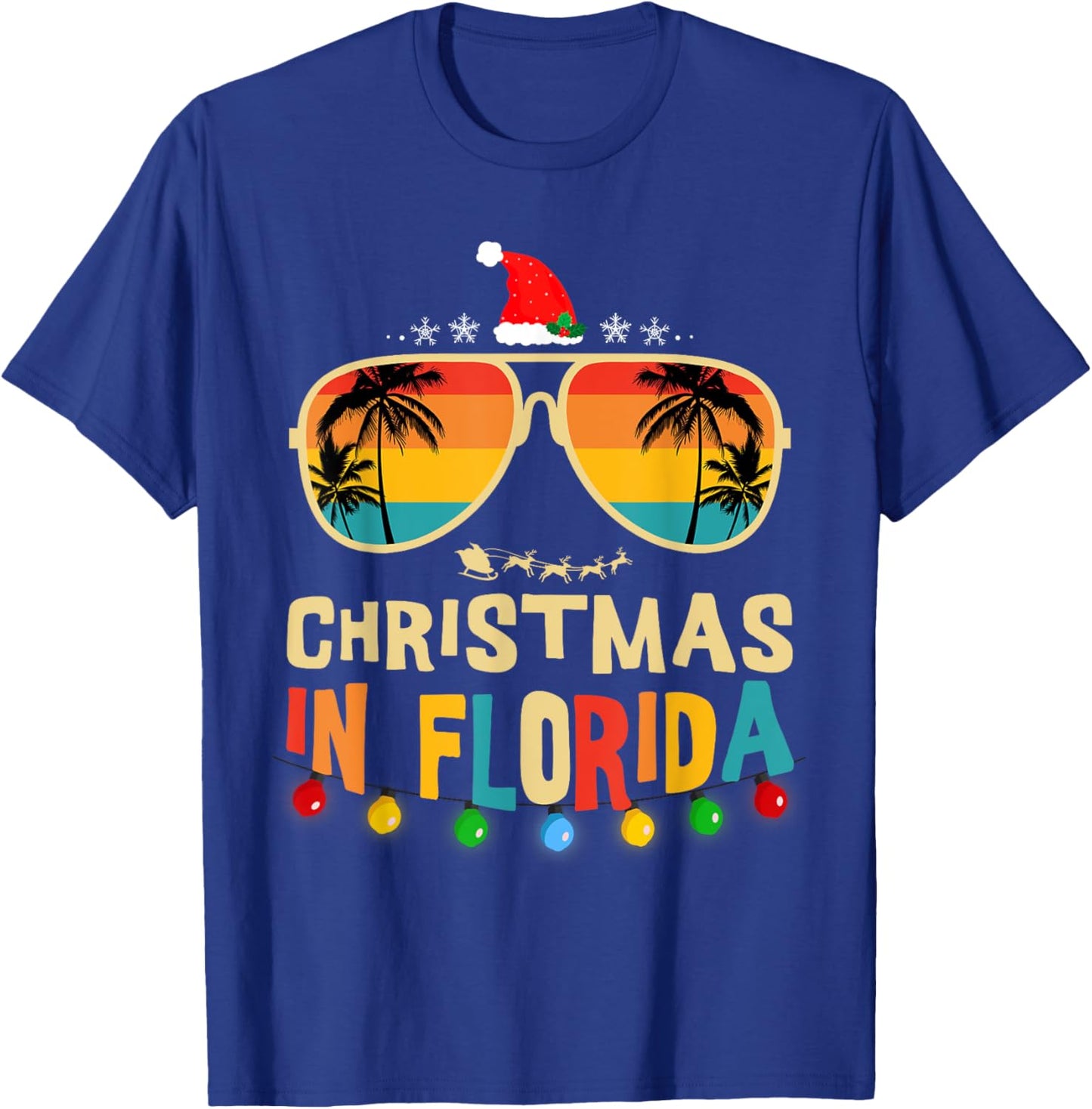 Christmas In Florida Sunglasses Palm Trees Family Vacation T-Shirt - T-Shirt | Royal
